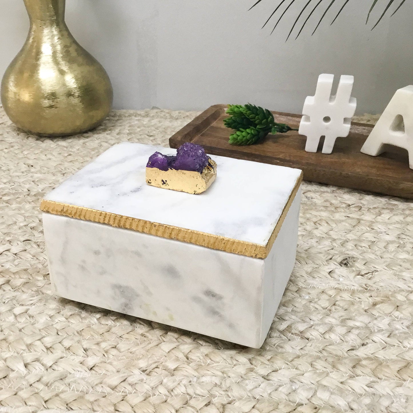 Marble Elegance Box with Gold Edge Lid