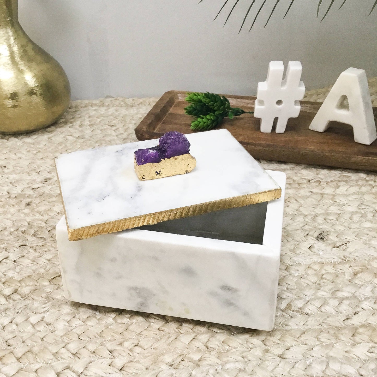 Marble Elegance Box with Gold Edge Lid