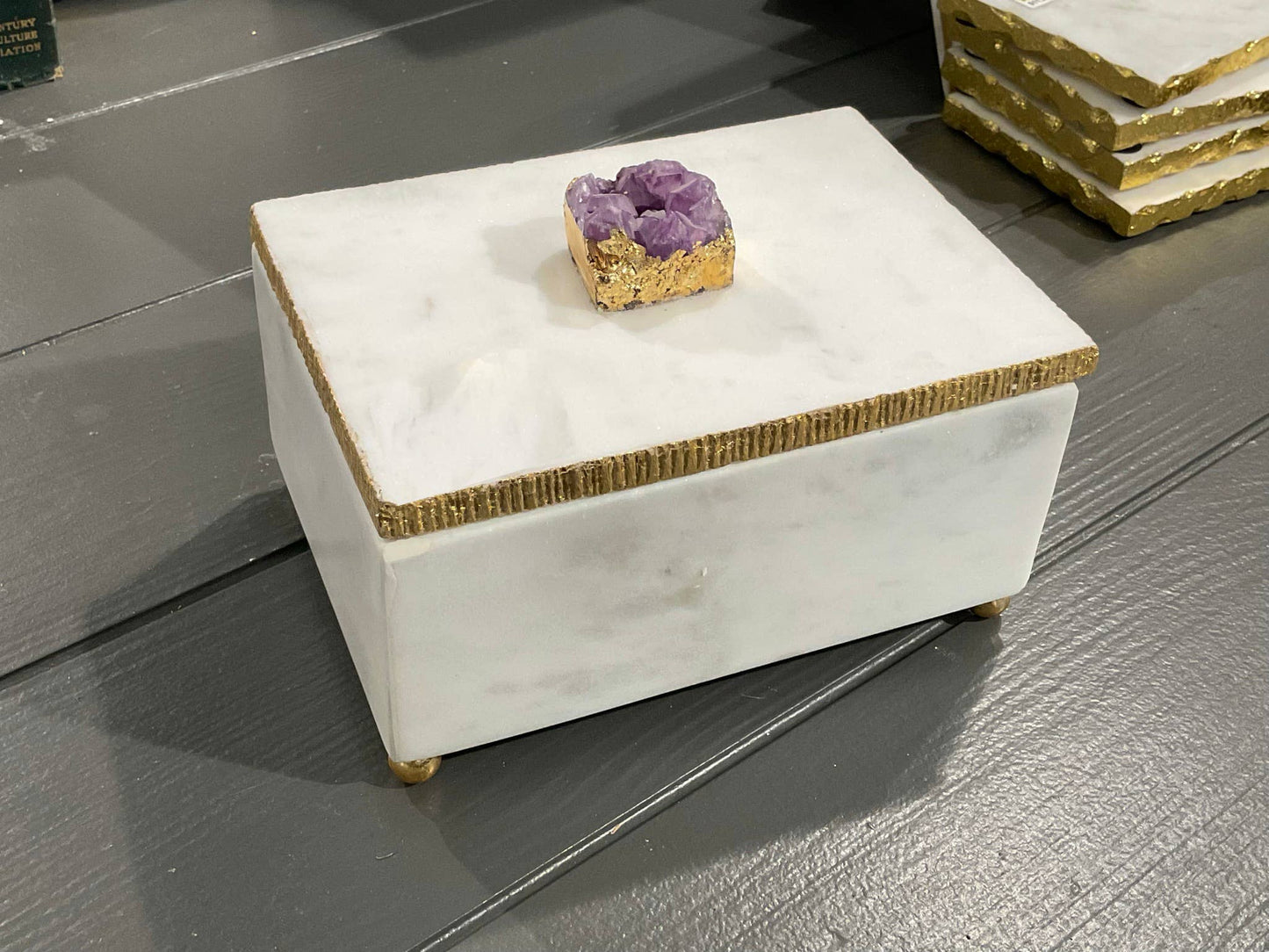 Marble Elegance Box with Gold Edge Lid