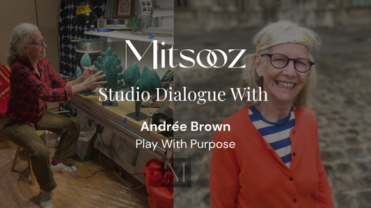 Portrait of Mitsooz Founding Artist Andreé Brown in her New York studio alongside her contemporary organic sculptures.