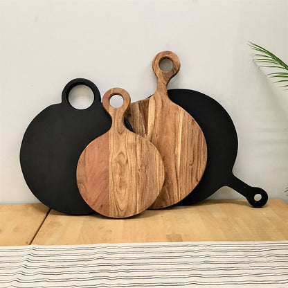 Acacia Wood Black Charcuterie Board w/Loop Handle