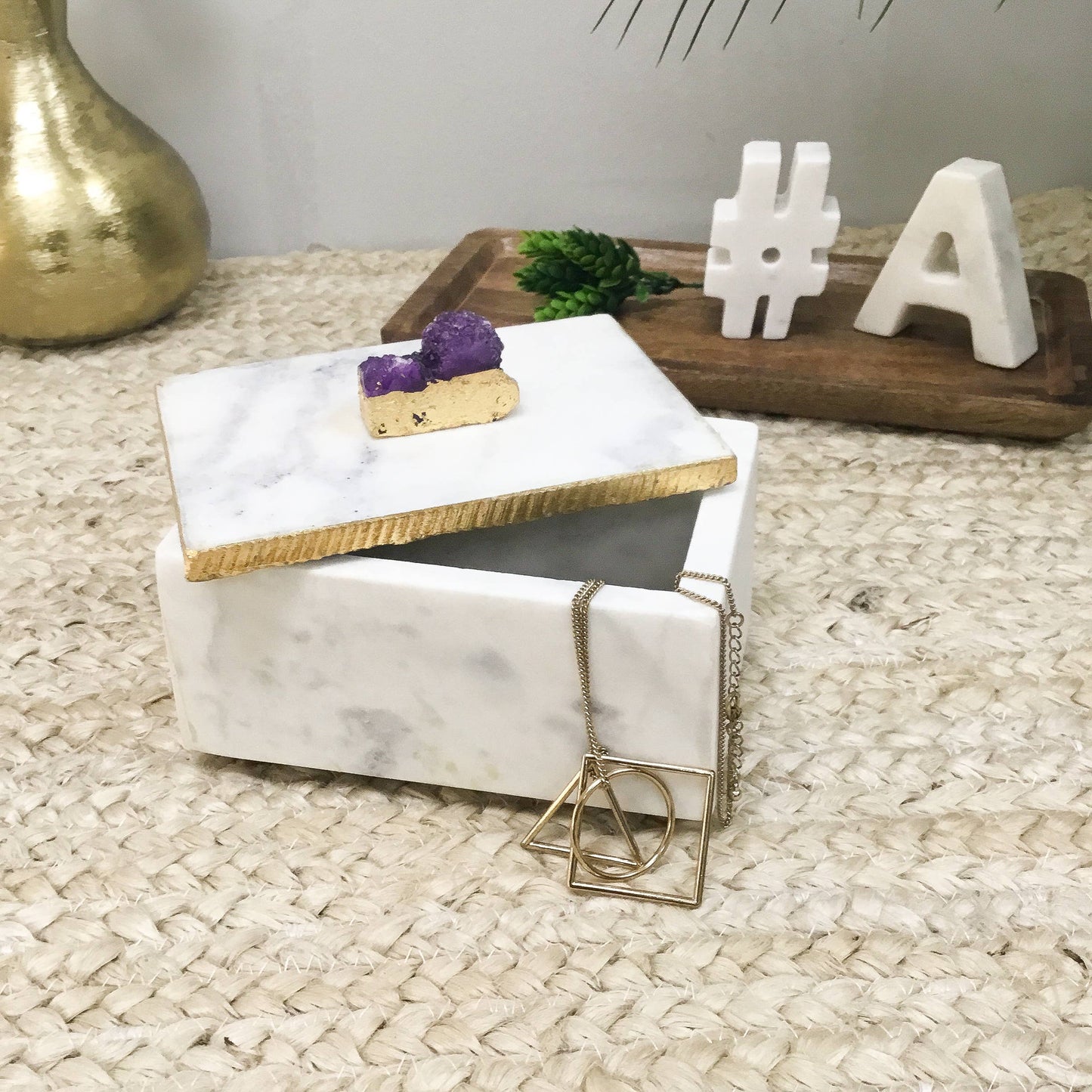 Marble Elegance Box with Gold Edge Lid