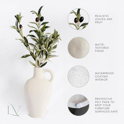 Black/White Textured Vase Set, w 22 Inch Olive Branches
