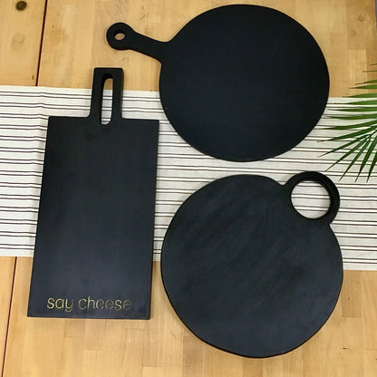 Acacia Wood Black Charcuterie Board w/Loop Handle