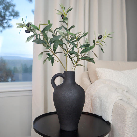 Black/White Textured Vase Set, w 22 Inch Olive Branches