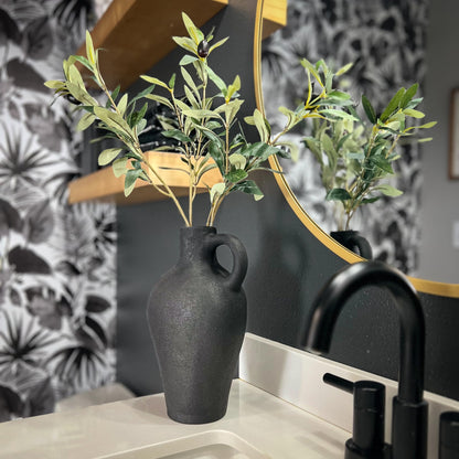 Black/White Textured Vase Set, w 22 Inch Olive Branches