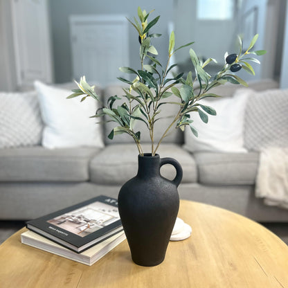 Black/White Textured Vase Set, w 22 Inch Olive Branches