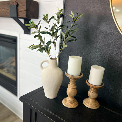 Black/White Textured Vase Set, w 22 Inch Olive Branches