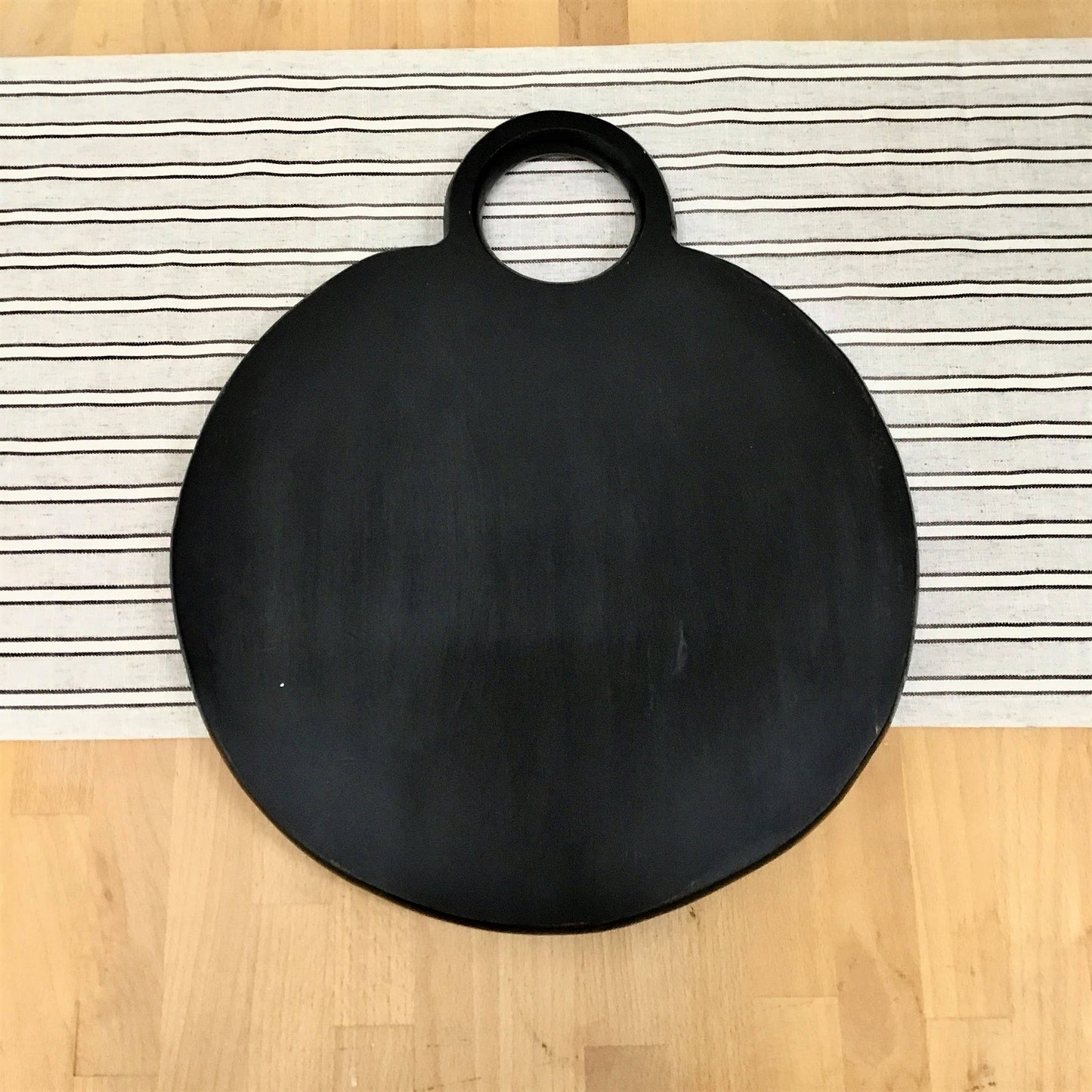 Acacia Wood Black Charcuterie Board w/Loop Handle