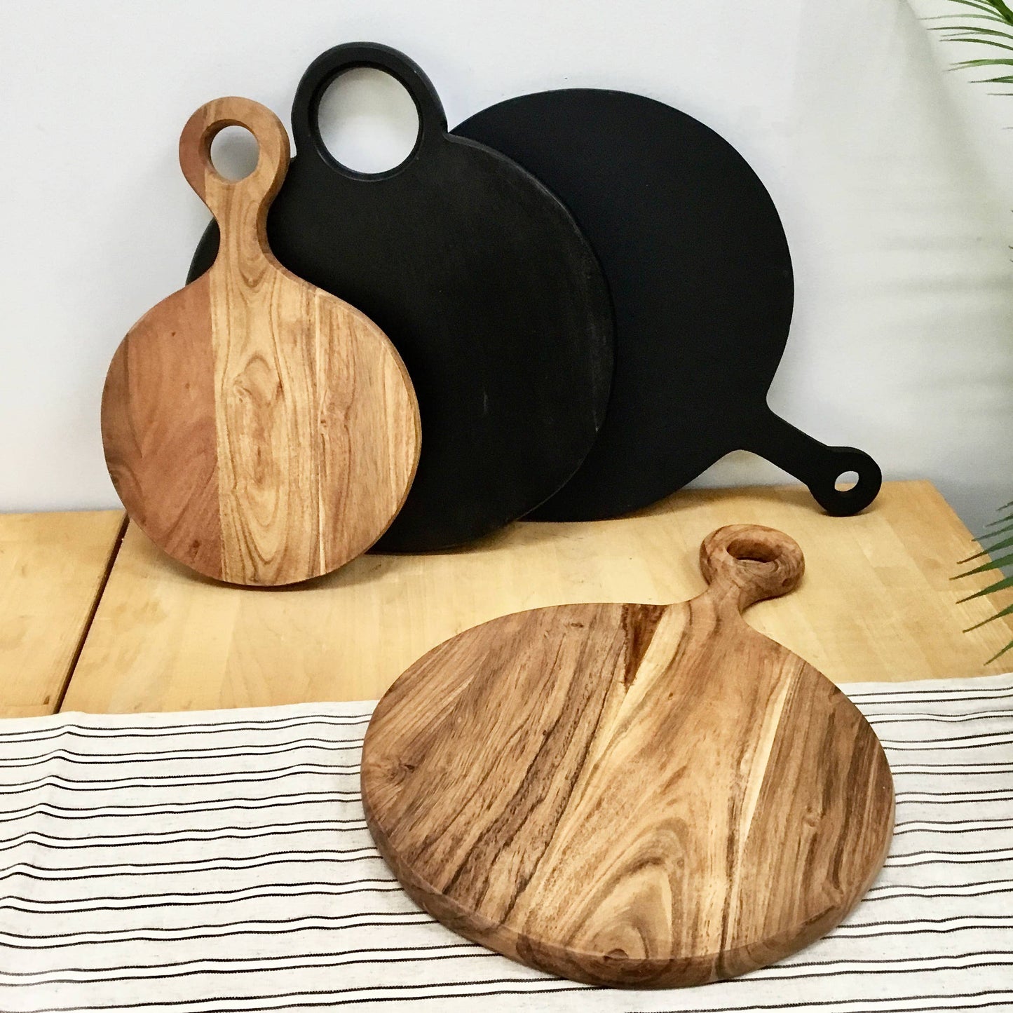 Acacia Wood Black Charcuterie Board w/Loop Handle