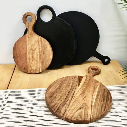 Acacia Wood Black Charcuterie Board w/Loop Handle