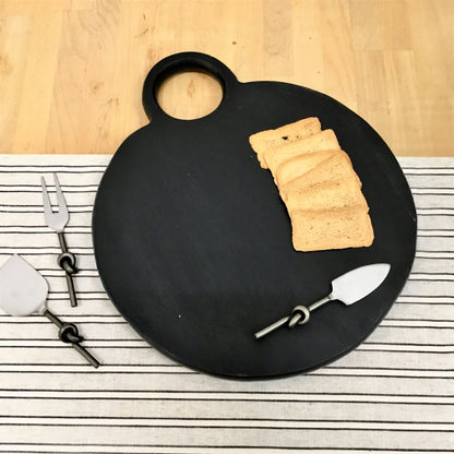 Acacia Wood Black Charcuterie Board w/Loop Handle