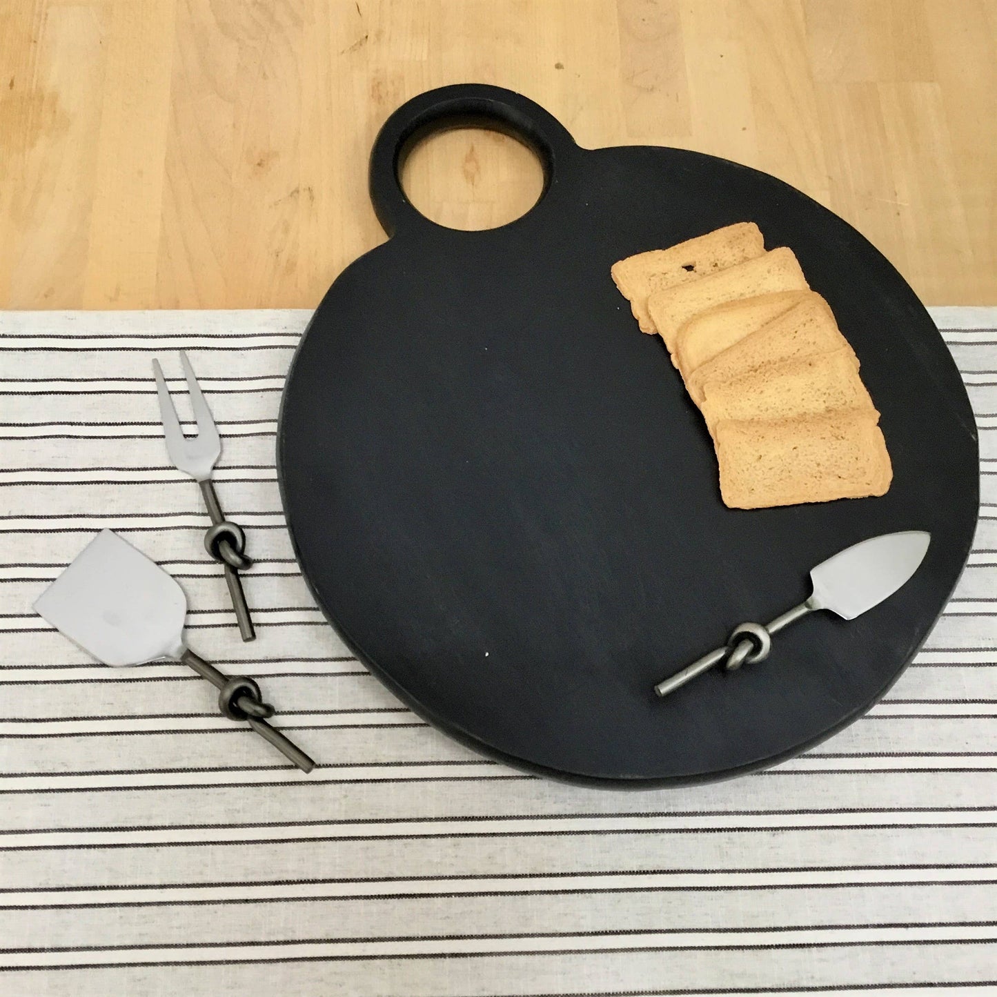 Acacia Wood Black Charcuterie Board w/Loop Handle