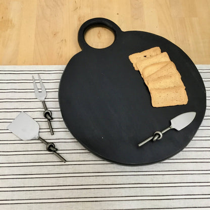 Acacia Wood Black Charcuterie Board w/Loop Handle