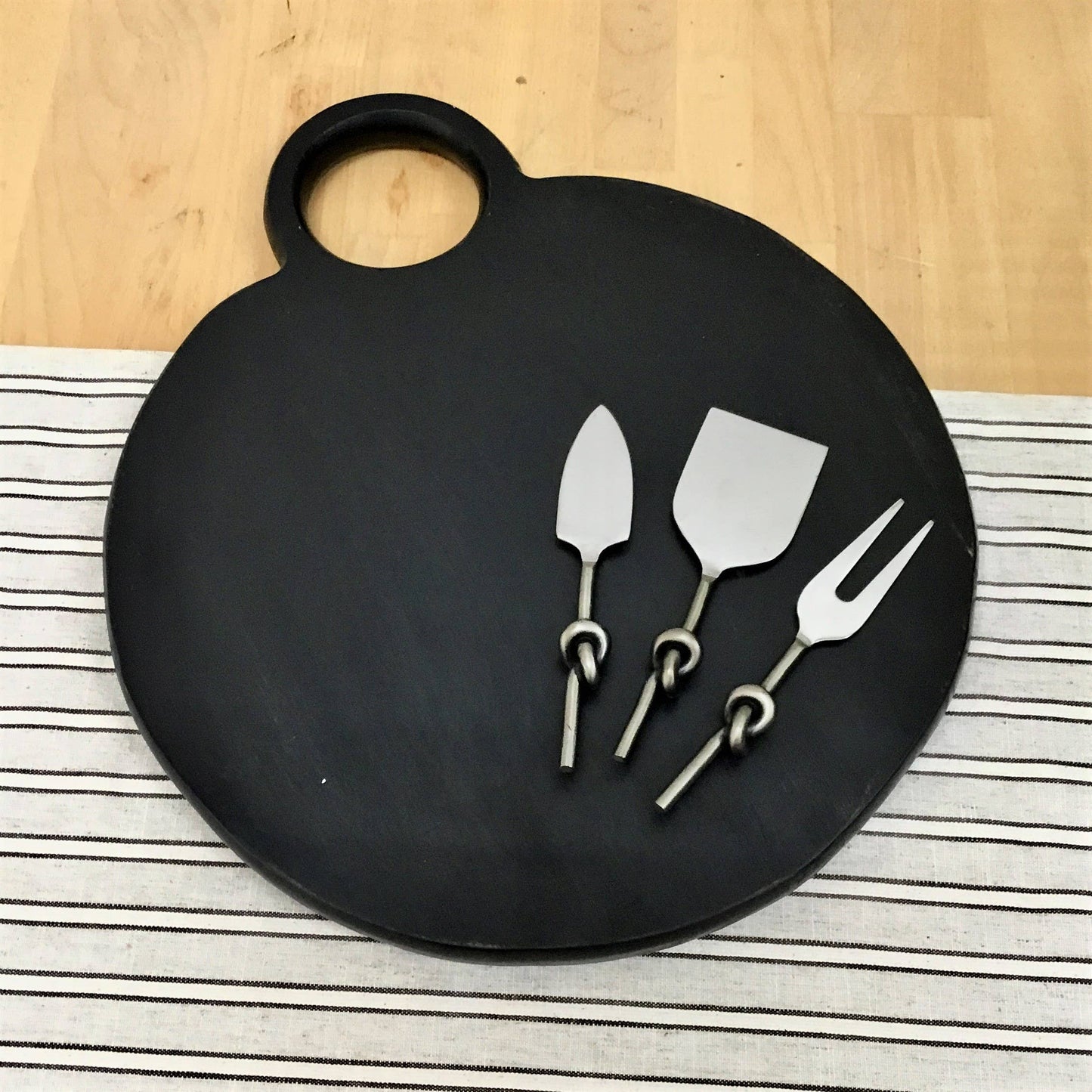 Acacia Wood Black Charcuterie Board w/Loop Handle