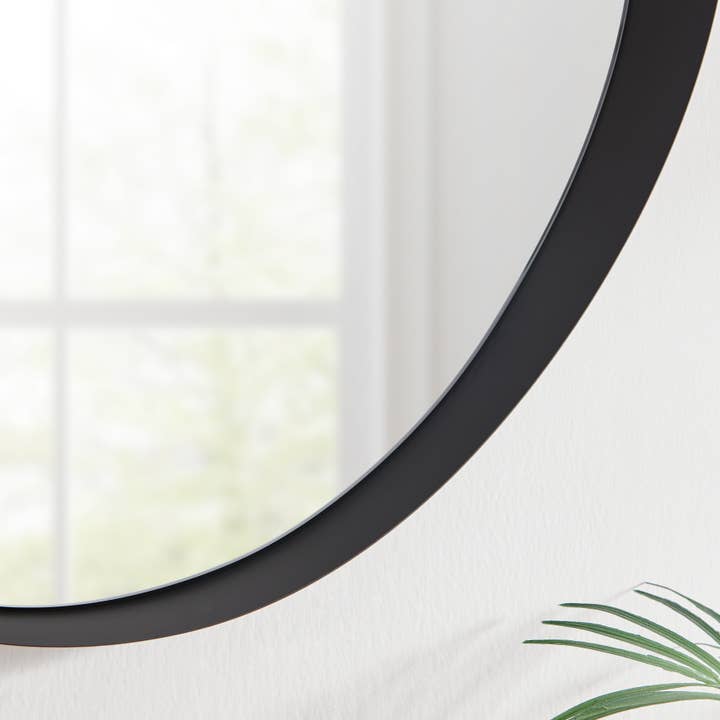 Sonya Asymmetrical Circle Wall Mirror – 24-Inch with Black Iron Frame