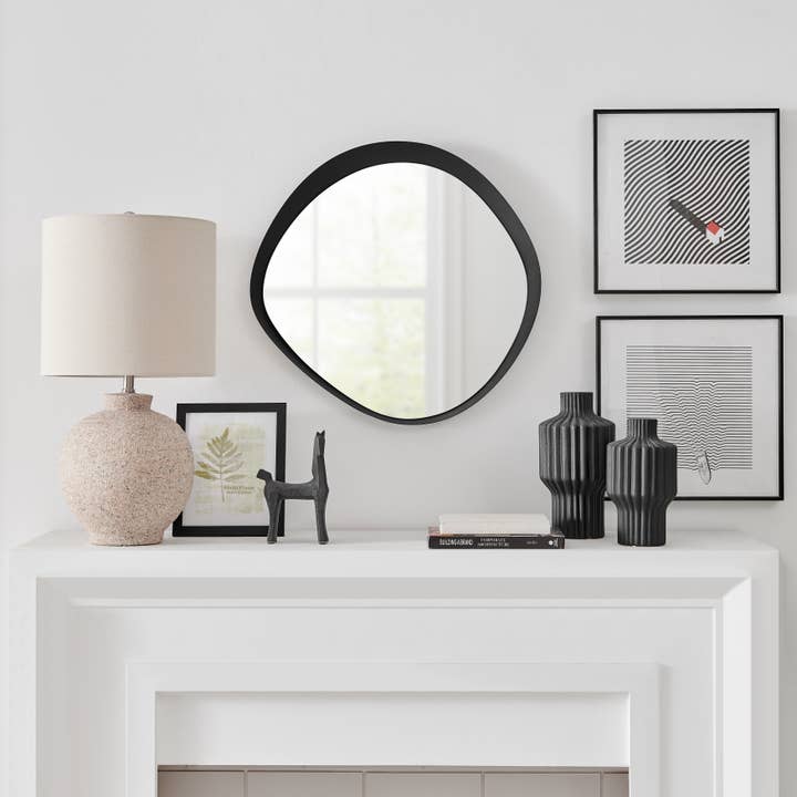 Sonya Asymmetrical Circle Wall Mirror – 24-Inch with Black Iron Frame