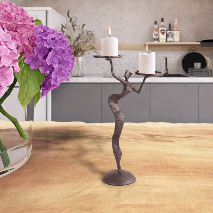 Sculpted Femme Cast Iron Candle Holder – Double Taper Stand