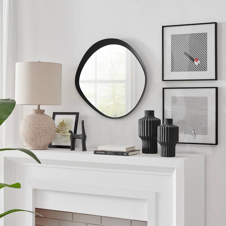 Sonya Asymmetrical Circle Wall Mirror – 24-Inch with Black Iron Frame