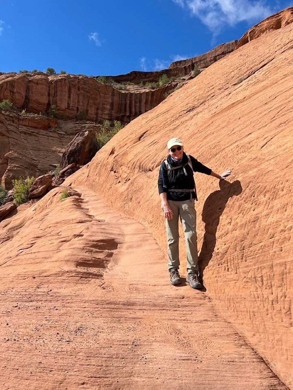 Kari Bell, a contemporary abstract painter and member of the Mitsooz collective, exploring the red rock landscapes of the Southwest. This environment serves as the primary inspiration for her bold oil and cold wax compositions.