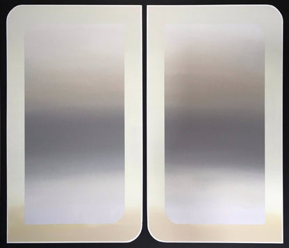 Vertical 30x36 original abstract painting titled The View 2 by Kevin Cross featuring warm beige and grey gradients peering through dual window portals on Mitsooz.