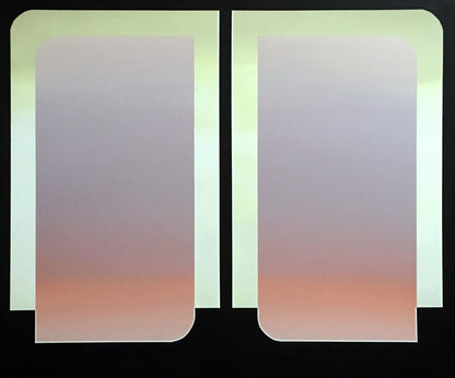 Vertical 30x36 original abstract painting titled The View 3 by Kevin Cross featuring a peach and lavender atmospheric gradient peering through a window portal on Mitsooz.