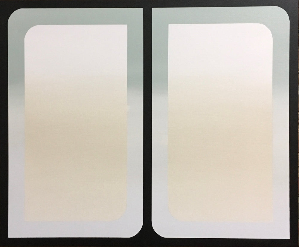 Vertical 30x36 original abstract painting titled The View 4 by Kevin Cross featuring an ethereal white and light grey atmospheric gradient on Mitsooz.