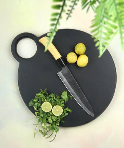 Acacia Wood Black Charcuterie Board w/Loop Handle