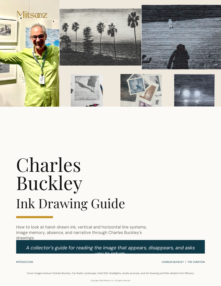 Charles Buckley: Ink Drawings & Systems Of Line. A featured artist guide to Charles Buckley's ink drawings, horizontal and vertical line systems, CRT memory, nostalgia, optical vibration, and absence.
