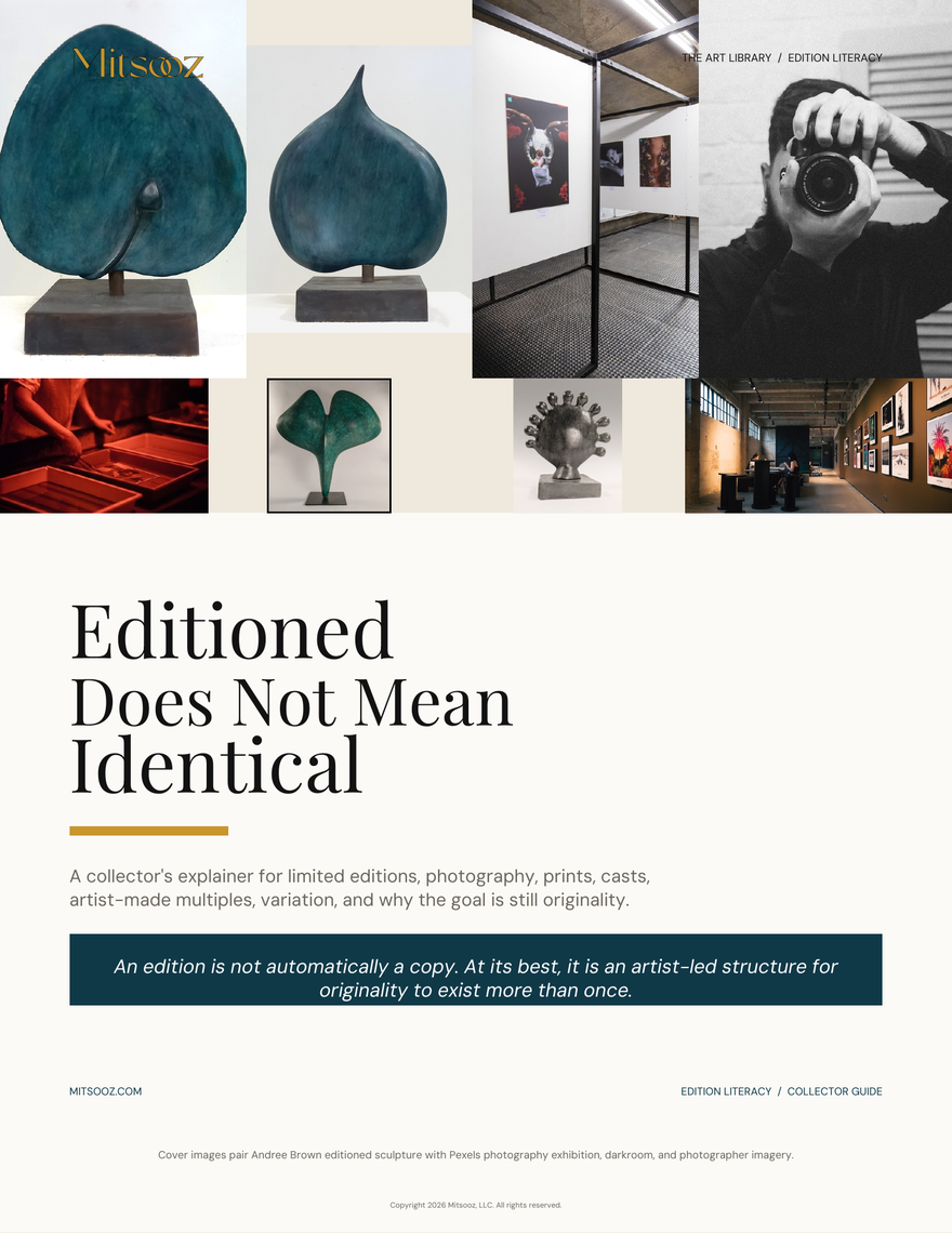Editioned Does Not Mean Identical. A collector explainer for limited editions, photography, prints, casts, artist-made multiples, variation, and how editioning can protect originality.