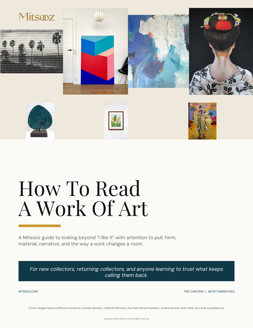 How To Read A Work Of Art. A collector reading guide for looking beyond decoration into composition, material, scale, surface, artist decisions, and the story carried by a work.
