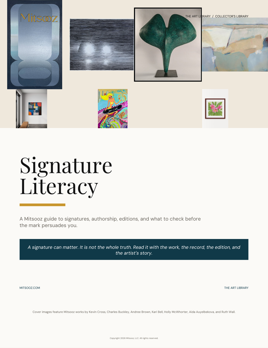Signature Literacy. A collector guide to artist signatures, unsigned works, edition marks, facsimile signatures, records, provenance, and what a mark can and cannot prove.