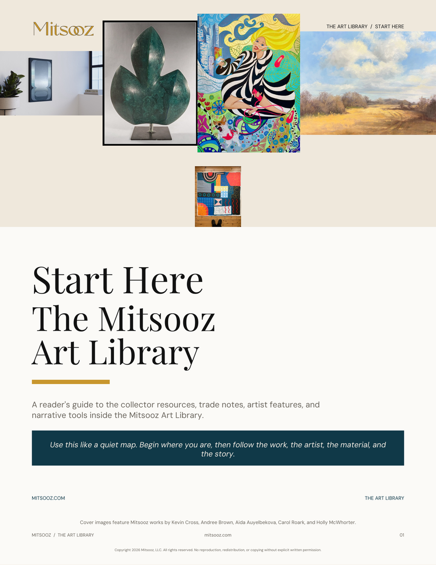 Start Here: The Mitsooz Art Library. A welcome guide to Mitsooz collector resources, artist features, trade notes, studio narrative, and the role of context in original art.